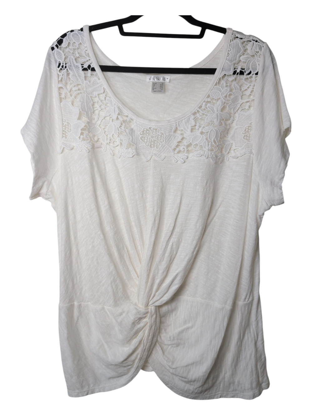Venus White Lace Yoke Twist-Front Women’s Top